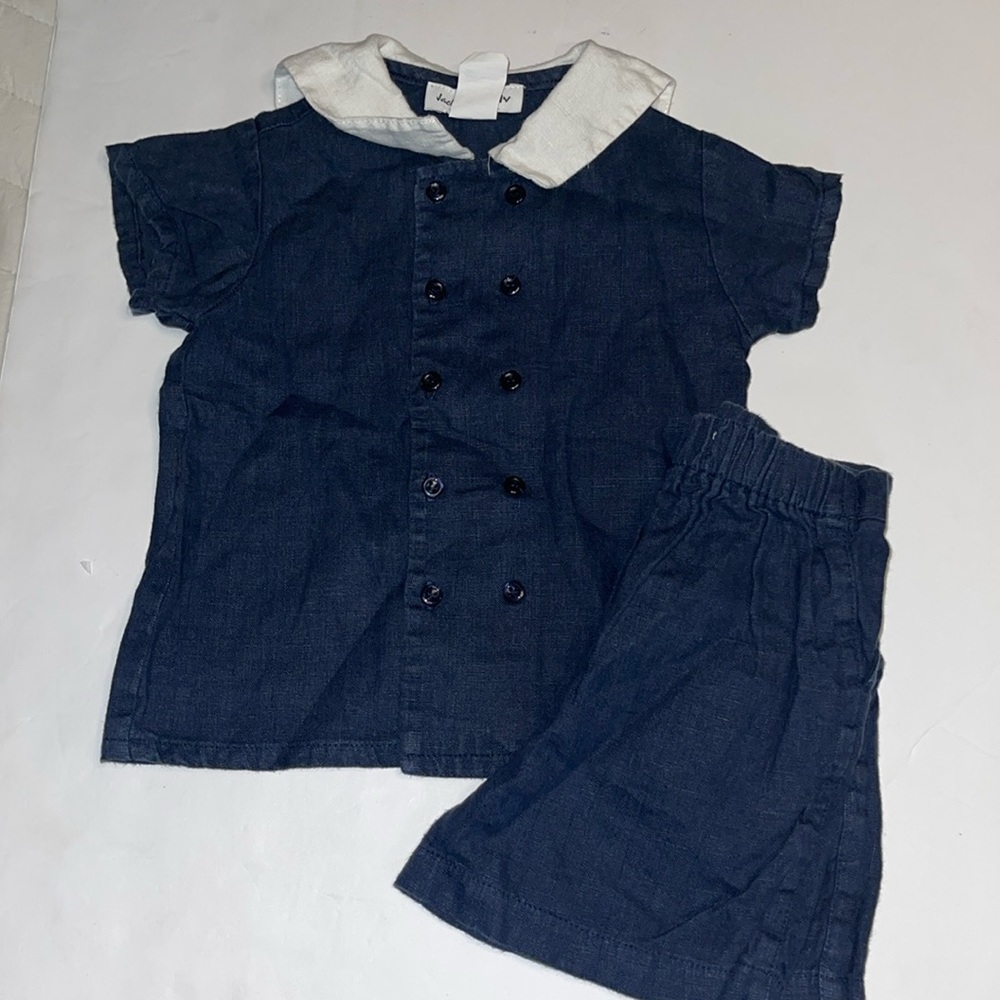 Jack & Teddy two piece short set Navy and white linen short set elegant 24M